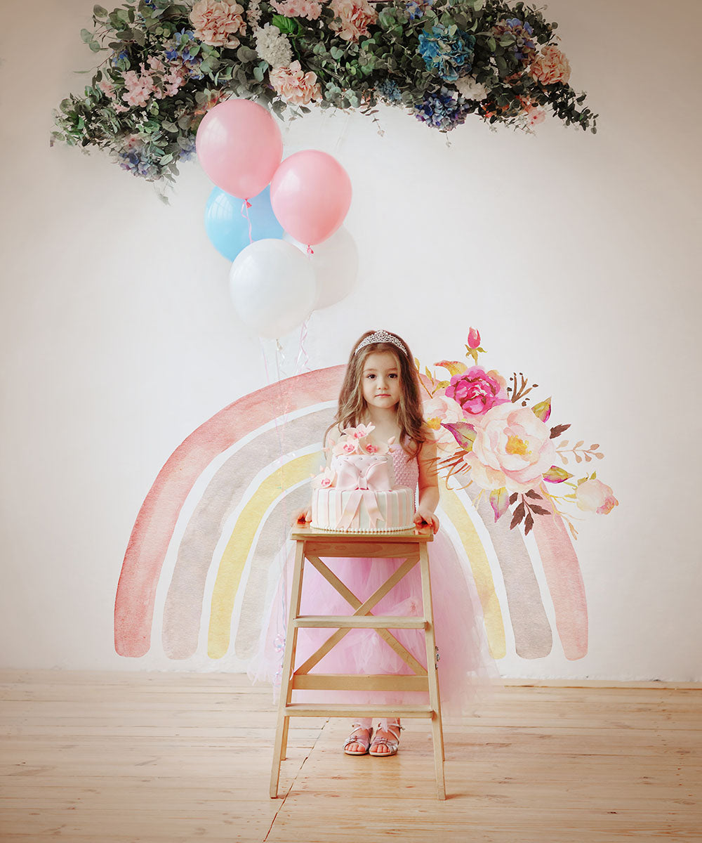 Avezanohand-Painted Style Rainbow With Flowers Photography Backdrop-AVEZANO